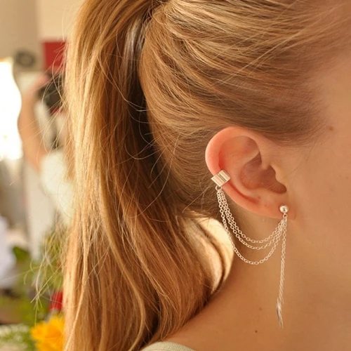 

Hot Sale Fashion Statement Gold Silver Long Multi-layer Metal Chain Tassel Leaf Dangle Drop Earrings for Women Jewelry in 1 pc