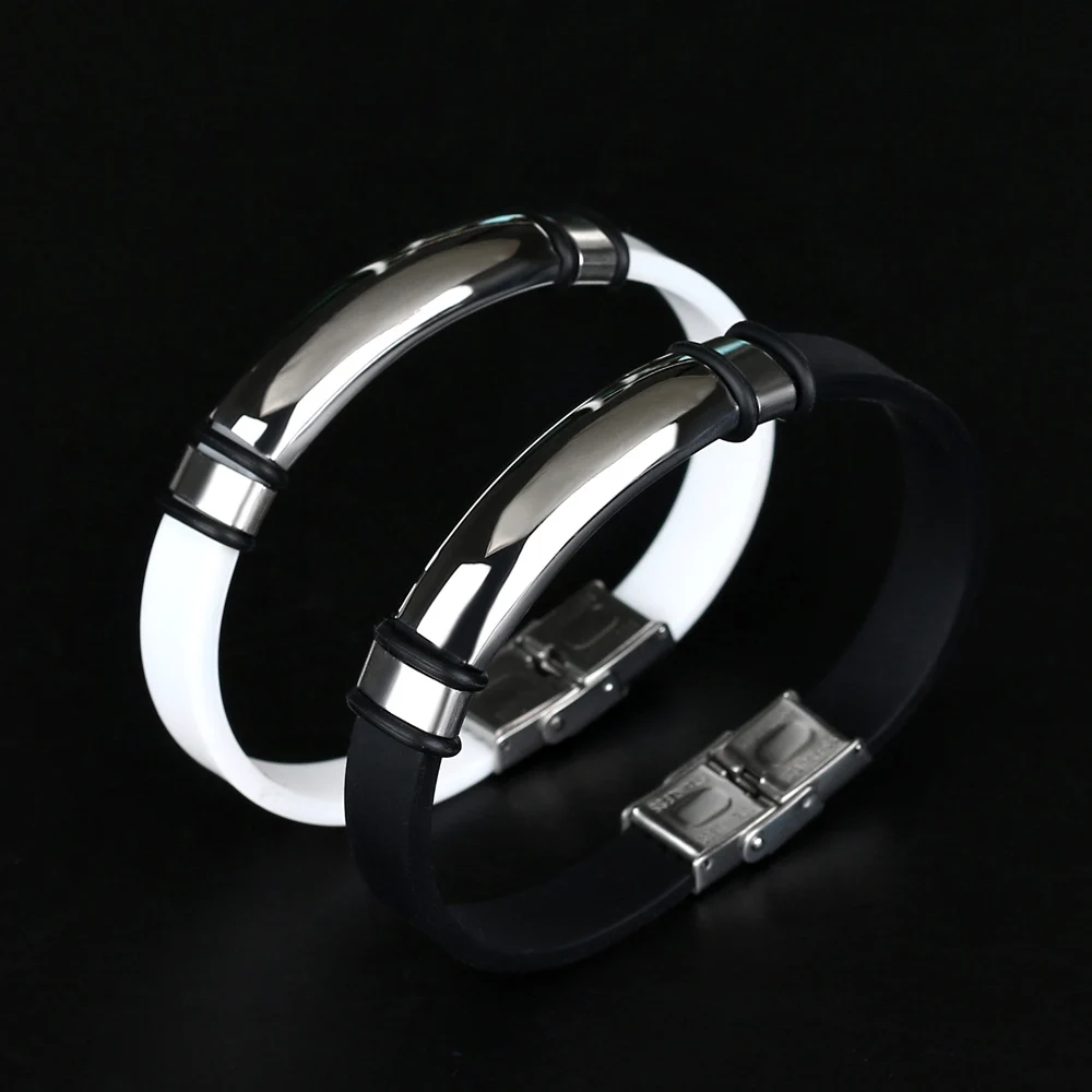 Bracelet Jewelry Trend Jewelry Vintage Black Rubber Wristband Silicone Stainless Steel Men Bracelets Bangles For Women Pulseras Hombre