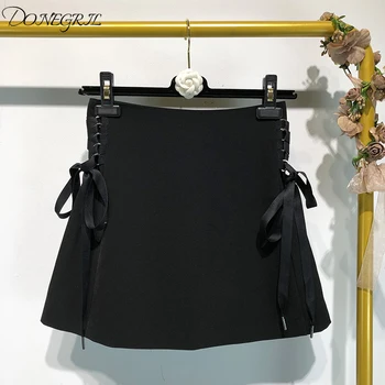 

2019 spring new style European and American style hipster chic strap high waist skirt was thin little black skirt mini skirt