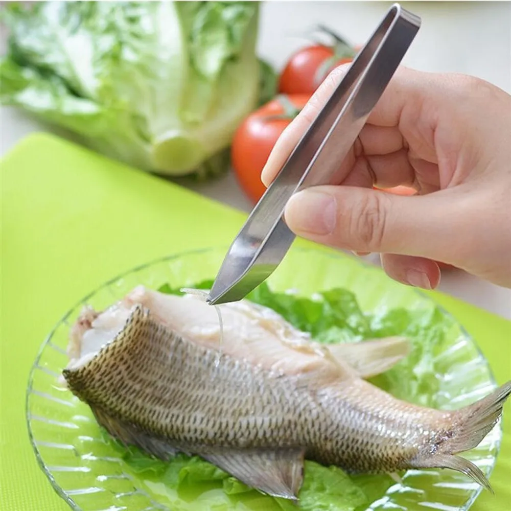 

Stainless Steel Fish Bone Tweezers Remover Pincer Puller Tongs Pick-Up Seafood Tool Crafts Home Kitchen Tool 4.4