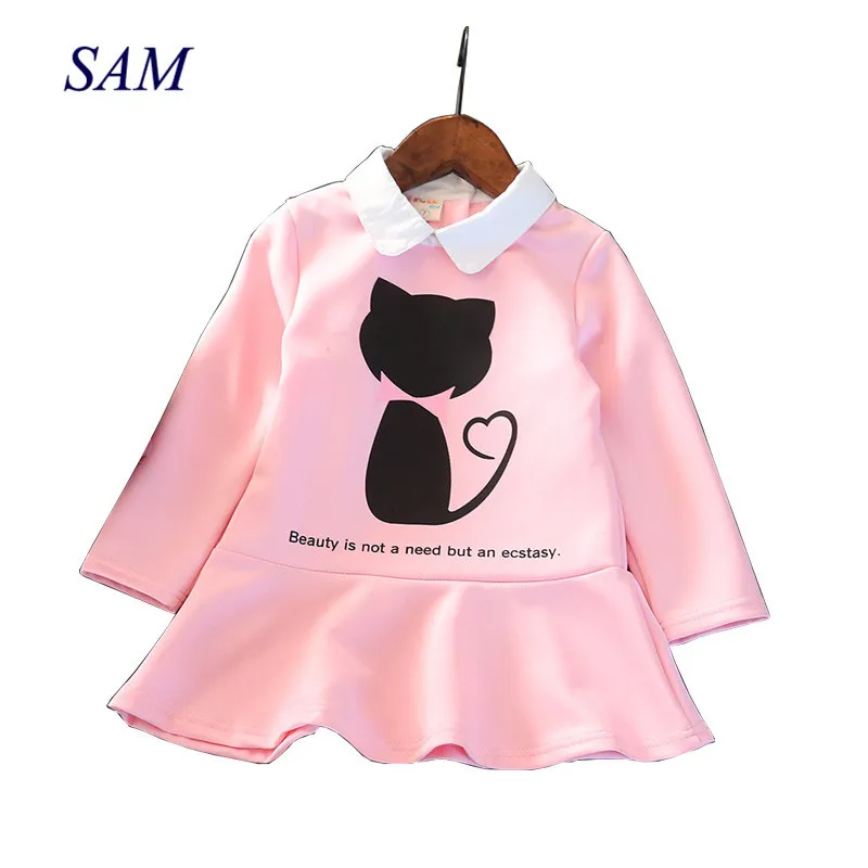 

Princess dress autumn new girls doll shirt collar dresses children's cartoon cat long sleeve cute dress clothes vestido infantil