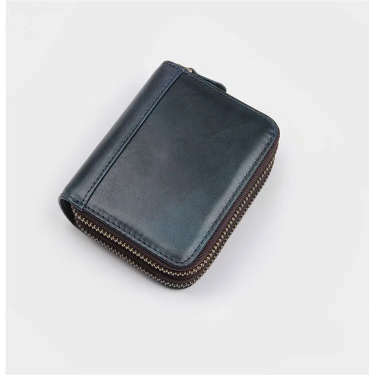 Men/'s natural strong genuine leather wallet with metal zipper around Fast ship.