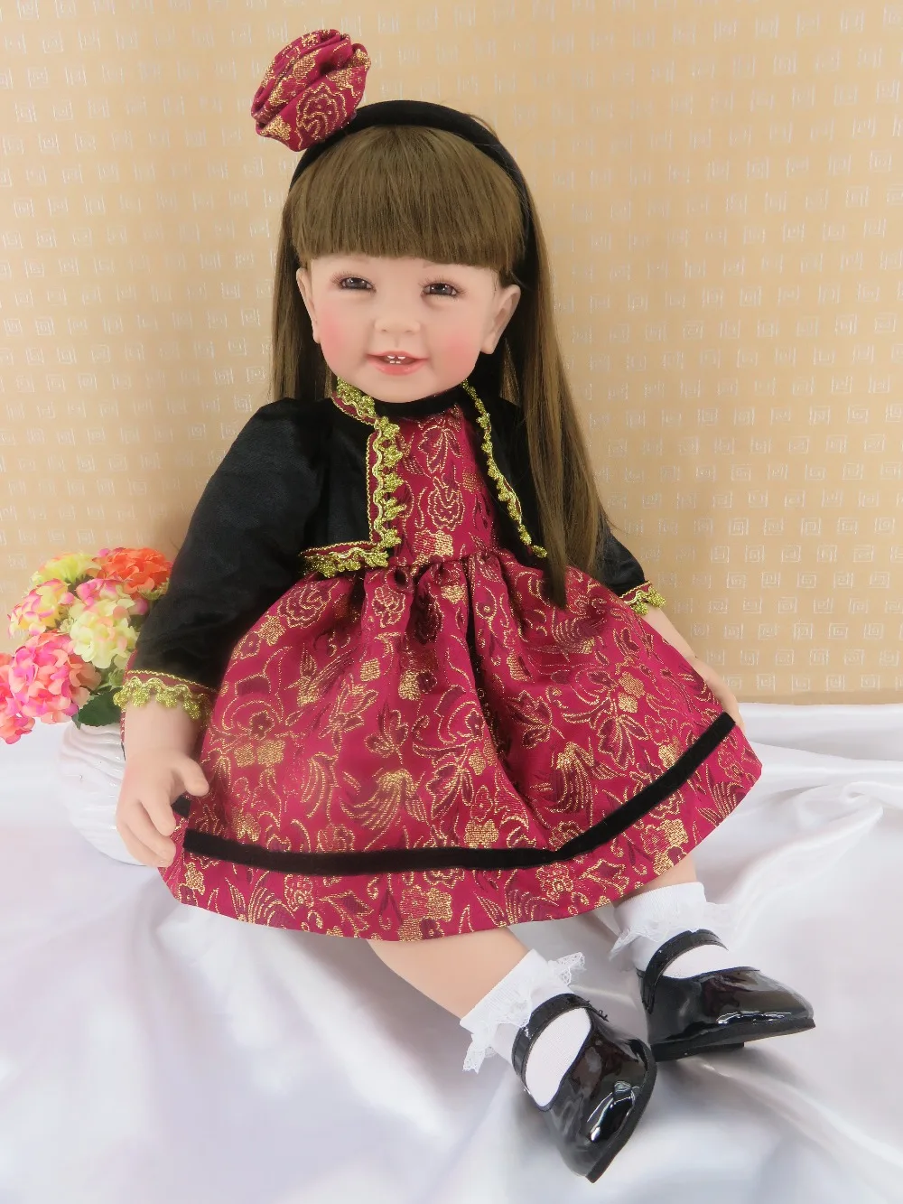 

60cm Silicone Reborn Baby Girl Doll Toys Lifelike 24inch Vinyl Toddler Smile Princess Babies Alive Dolls Lovely Birthday Gift