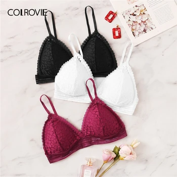 

COLROVIE Floral Lace Bra Set 3pack Women Intimates 2019 Sexy Solid Bralettes Female Underwear Bras Lingerie Set