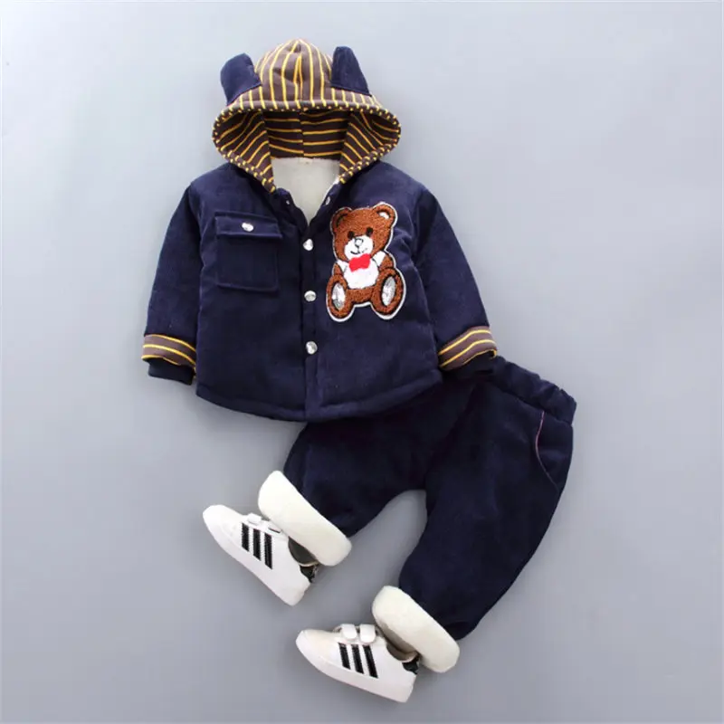 Комплект одежды для маленьких мальчиков, зимний детский утепленный спортивный комплект из двух предметов, хлопковый зимний костюм из двух предметов для девочек