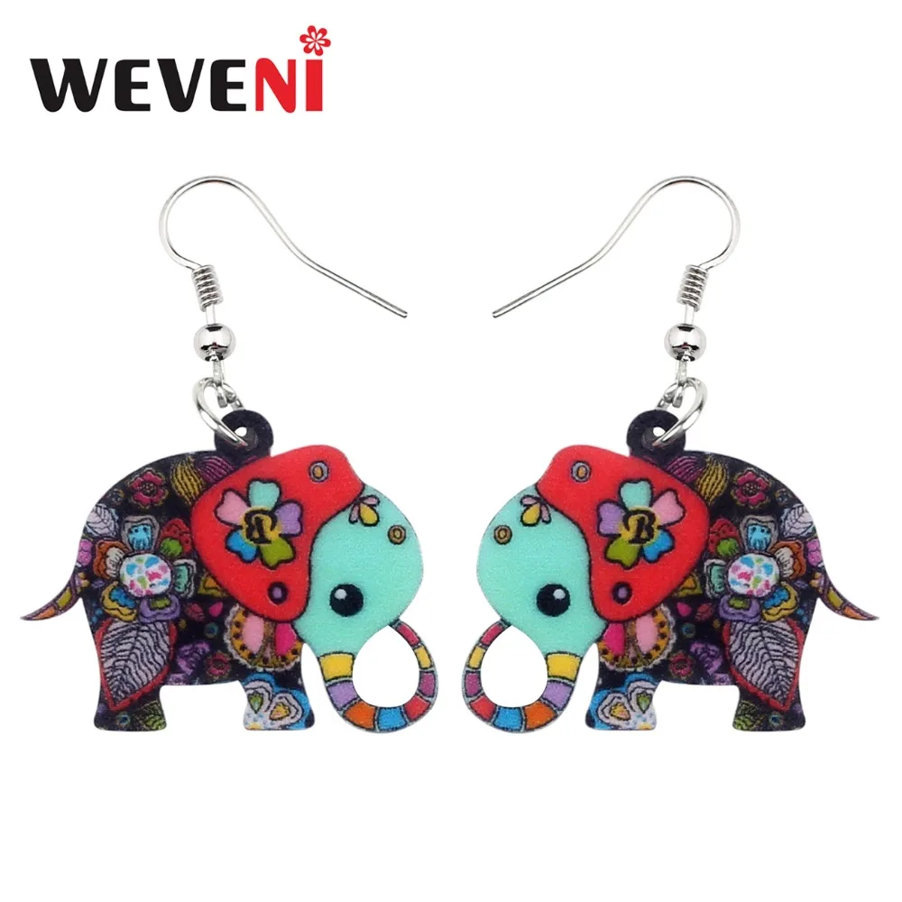 

WEVENI Acrylic Cartoon Floral Jungle Elephant Earrings New Dangle Drop Fashion African Animal Jewelry For Women Girls Anime Gift