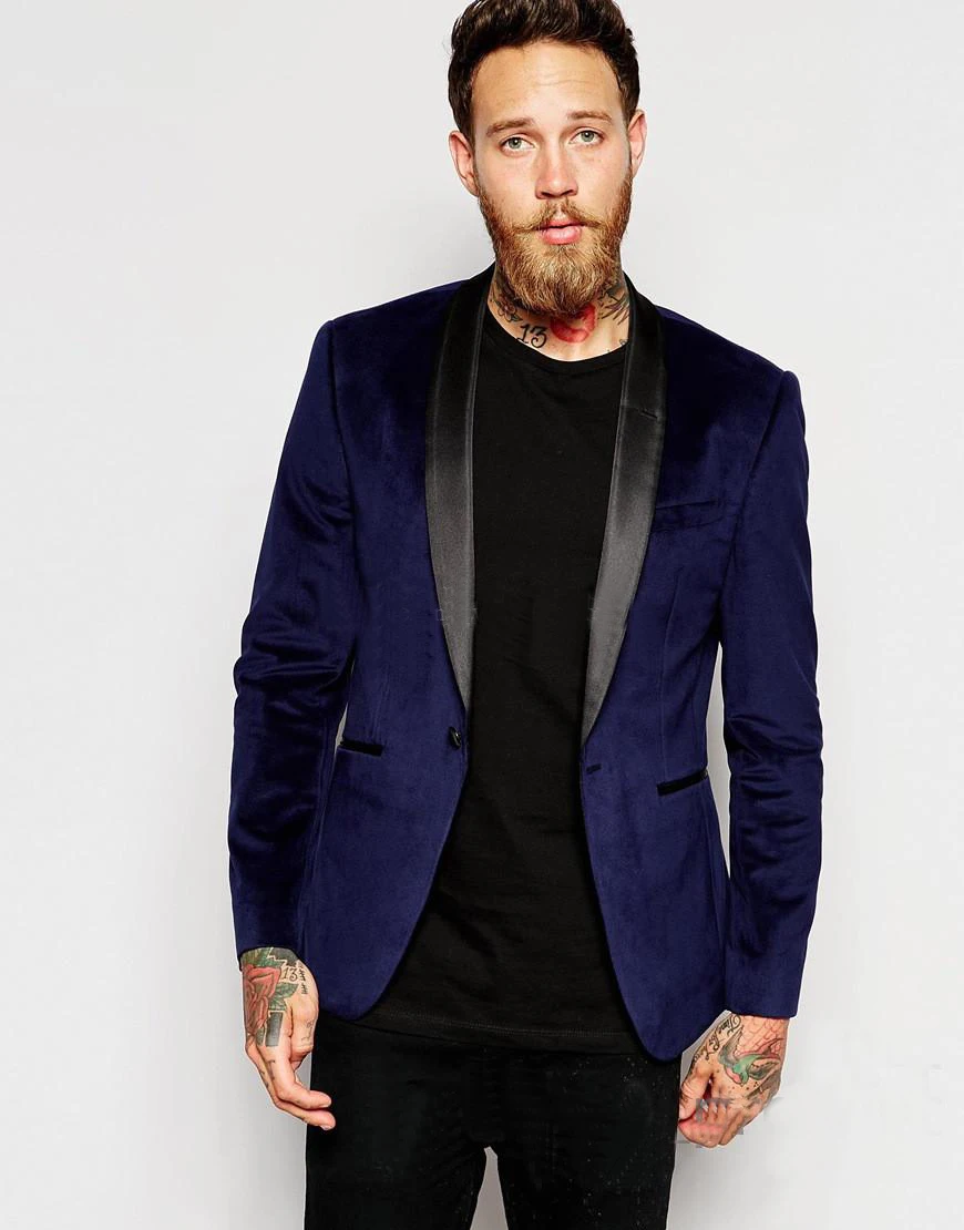 2017LatestCoatPantDesignsRoyalBlueVelvetMenSuitFormalSlim