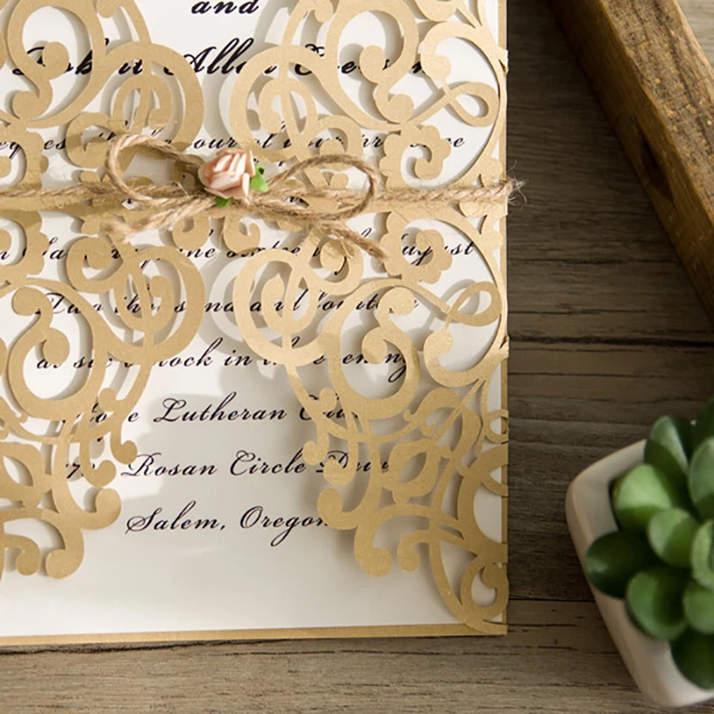  10 Set Sample Design New Gold Elegant Laser Cut Wedding Invitations Cards Customize Print Casamento - 32846269907