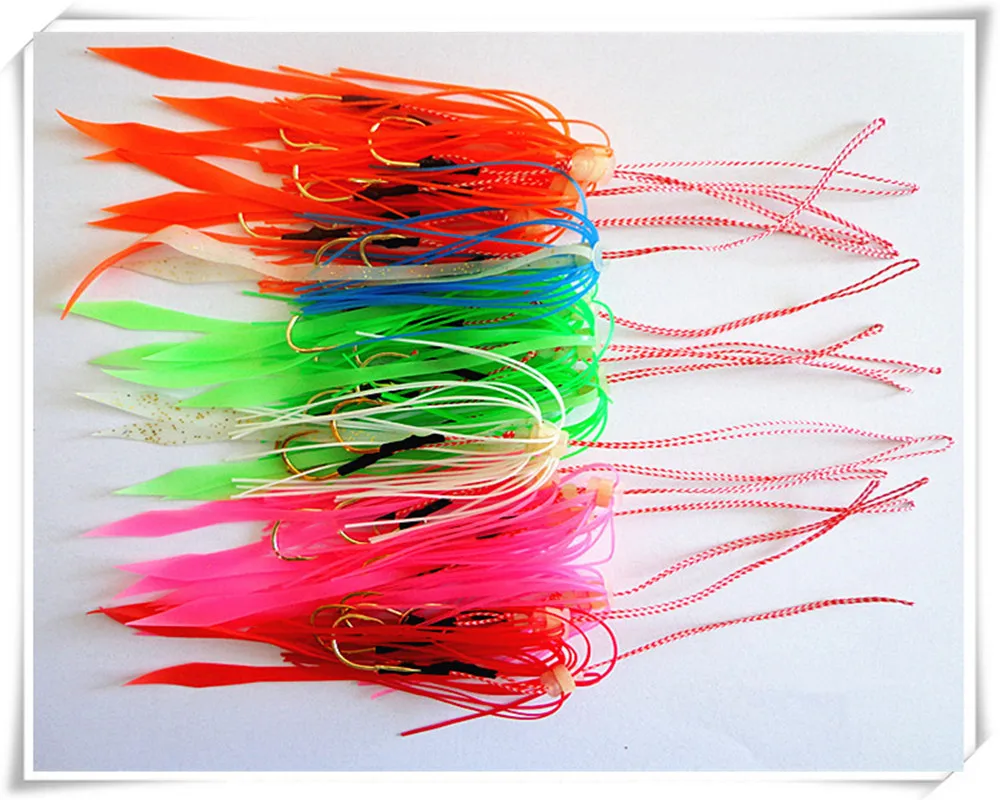 50PCS Silicone Skirt with Hook High Carbon Steel Fishing Hooks Salty