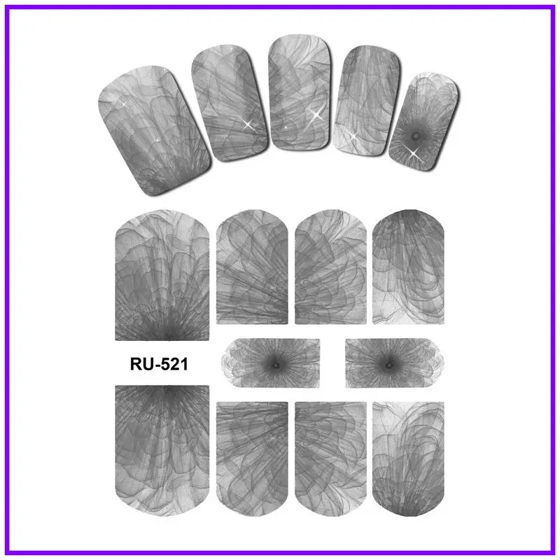 Лак для ногтей Вода Наклейка полное покрытие цветок X RAY Прозрачный Черный Белый Коричневый лепестки RU517-522