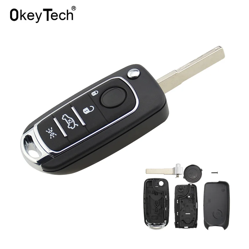 

OkeyTech 4 Buttons Flip Folding Car Key Shell For Fiat 500X 500L Remote Key Case Fob Replacement Auto Accessories Uncut Blade