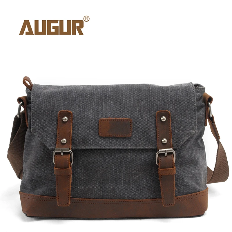 

AUGUR Leather Canvas Shoulder Bags Men's High Quality Casual Fashion Crossbody Bags Male Large Capacity Messenger Travel Bag