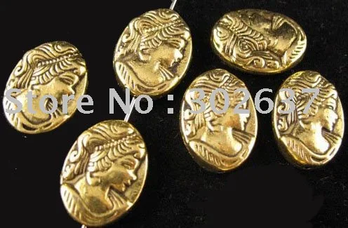 

FREE SHIPPING 60pcs Antiqued gold bust of beauty oval spacer A1449G