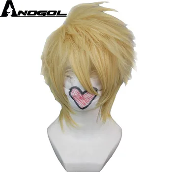 Anogol toma heroine Shin High Temperature Fiber Short Straight Layred Golden Blonde Cosplay Synthetic Men's Wig For Halloween replacement 35mm hs366 6v4 5a ophthalmic lamp 6v27w op2366 p44s for haag straight hs900 930 neitz shin nippon