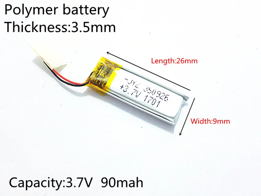 

10pcs 3.7V 90mAh 350926 Lithium Polymer Li-Po li ion Rechargeable Battery cells For Mp3 MP4 MP5 GPS PSP mobile bluetooth