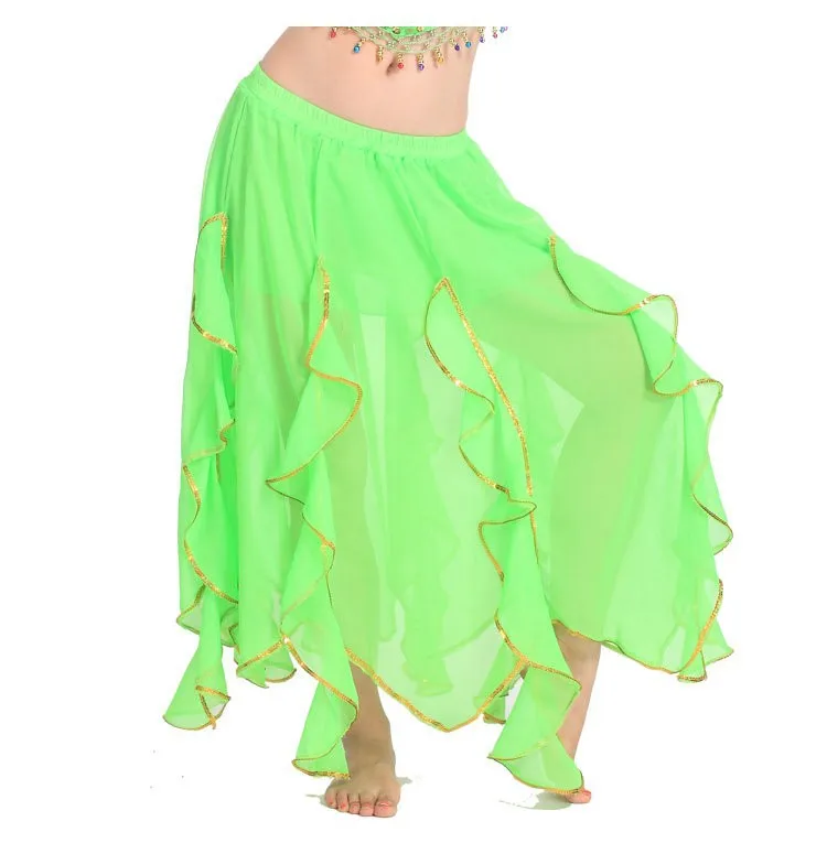 Оптовая Продажа Танец живота костюм юбка серебристое окаймление с разрезом юбка платье 12 цветов