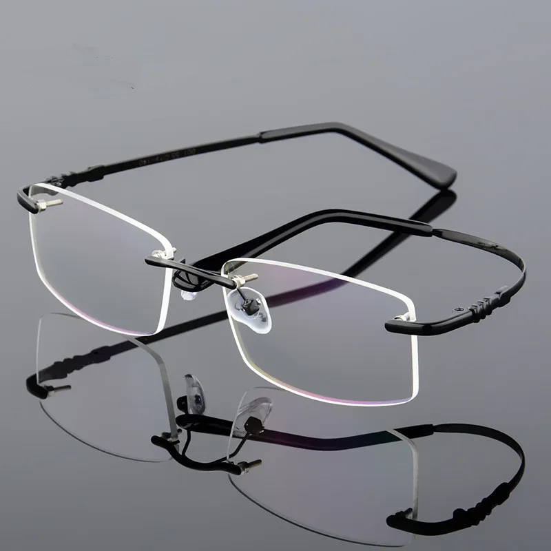 Aluminum Alloy Rimless Optical Frame Prescription Men Eyeglasses