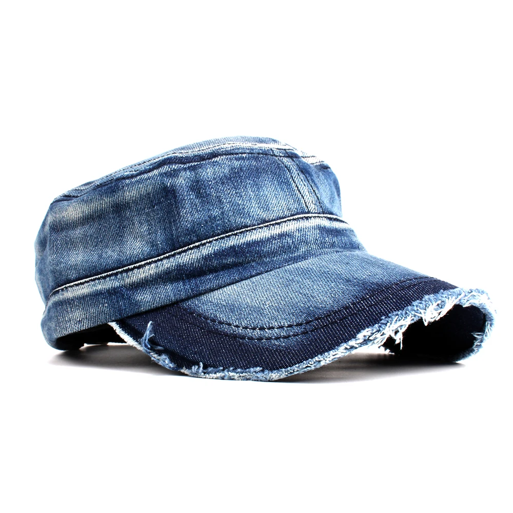 Günstig Difanni Neue Gewaschen Jeans Armee Kappe Für Männer Frauen Hysterese Military Hut Denim kadett Kappen Gorras Casquette Chapeu Hut Flache top