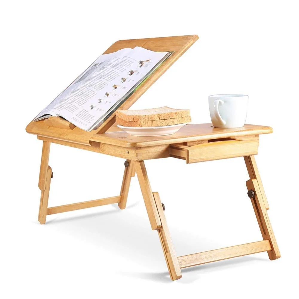 1Pc Adjustable Bamboo Rack Shelf Dormitory Bed laptop stand Two Flowers Book Reading laptop table -