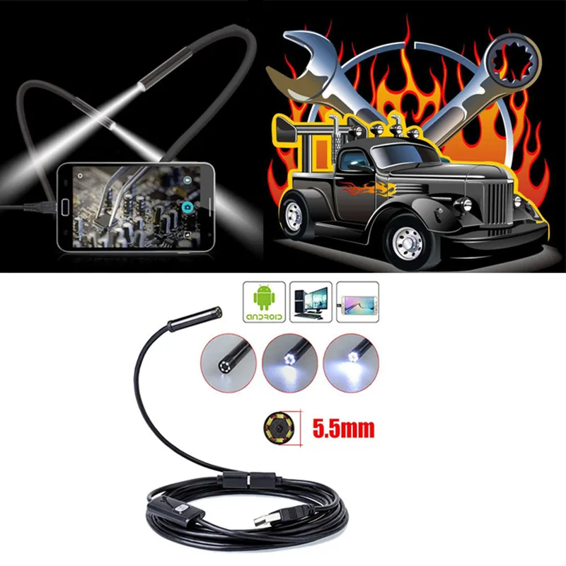 

1m/2m/3.5m/5m 5.5mm Lens OTG USB Endoscope Camera Flexible Snake Pipe Inspection Android Phone USB Borescope Camera Car Repair
