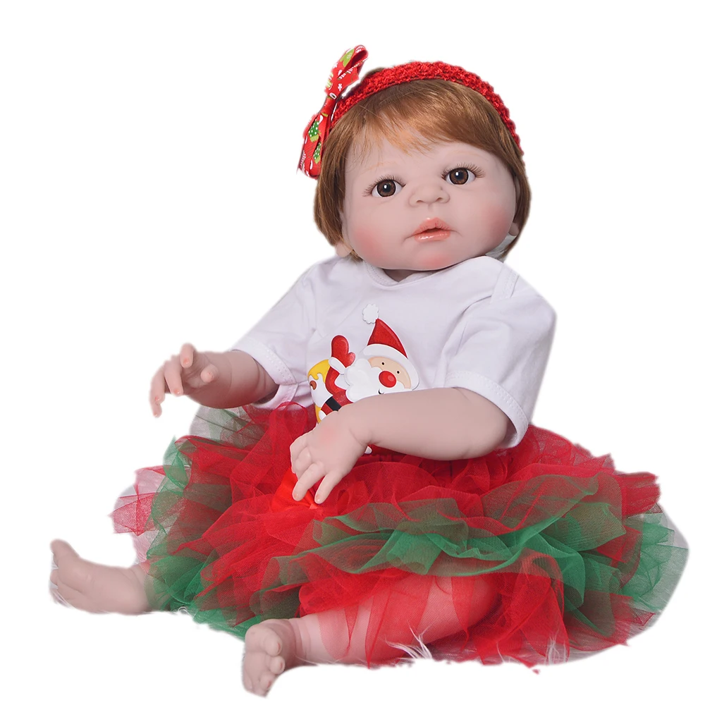 55cm White skinSilicone Reborn Girl Baby Doll Toys Sweetly Newborn Princess Toddler Babies Doll Birthday Gift Child Bathe Toy
