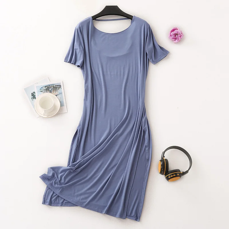 ZOOLIM Модальные хлопковые одноцветные женские ночные рубашки, осенние модные ночные рубашки, ночные рубашки, женские ночные рубашки, одежда для сна - Цвет: Blue