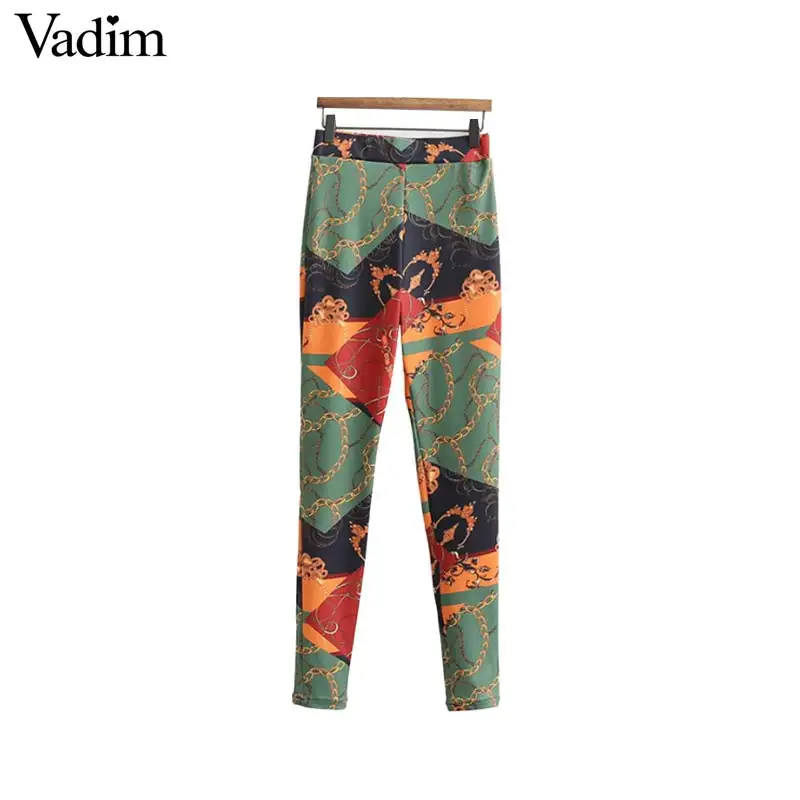 Vadim women chains print pencil pants elastic waist slim