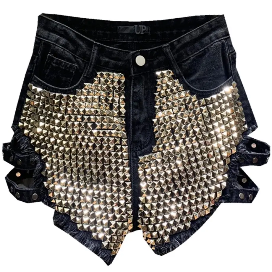 plus size 26 31!Rivet sequined denim shorts 2019 summer fashion women