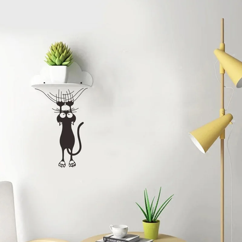 

Cartoon Cat Climbing Wall Edge Sticker Home Decoration for Kids Rooms Mural Art Decals Animals Door Stickers Wallpaper LW145