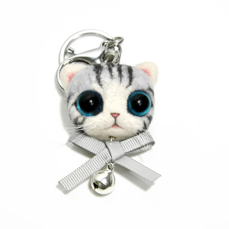 

Felt Craft DIY Pendant Bell Cat Non Finished Felting Poked Handcraft Wool Felt Poked Set DIY Gray Cat Head Felt for Needle Poke