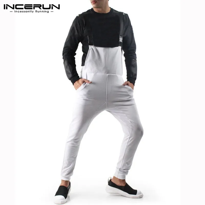 INCERUN, мужской комбинезон, штаны для бега, Одноцветный Регулируемый комбинезон на лямках, повседневные мужские комбинезоны, подтяжки, уличная одежда размера плюс