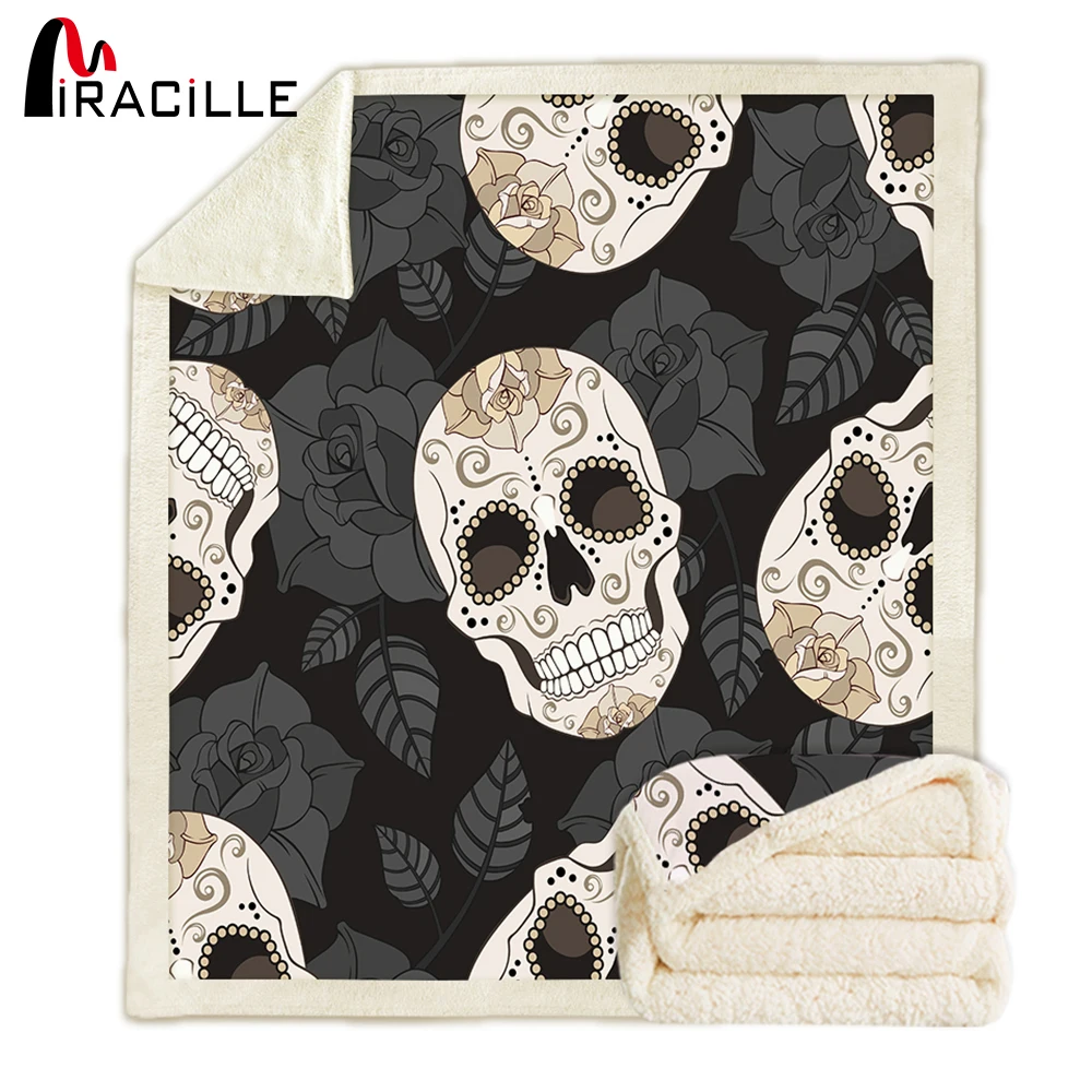 Miracille Plaid Skull Flannel Throw Blanket Snuggle Fuzzy Sherpa Fleece