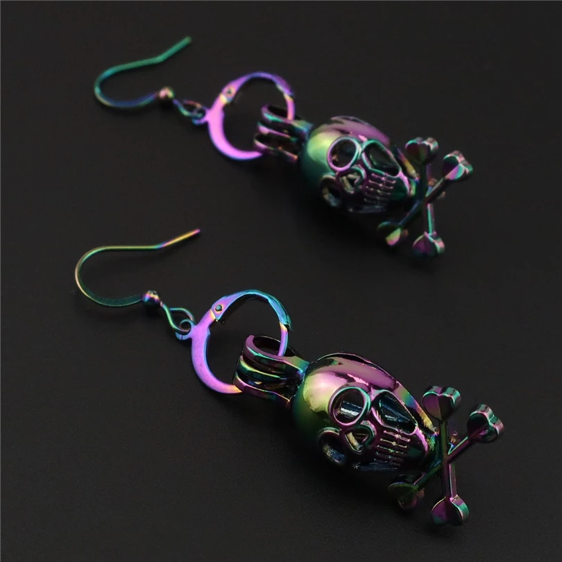 

C-E214 Rainbow Drop Earrings Skull Earrings Cage Oyster Pearl Dangle Hook Earrings For Girl Women Locket Jewelry
