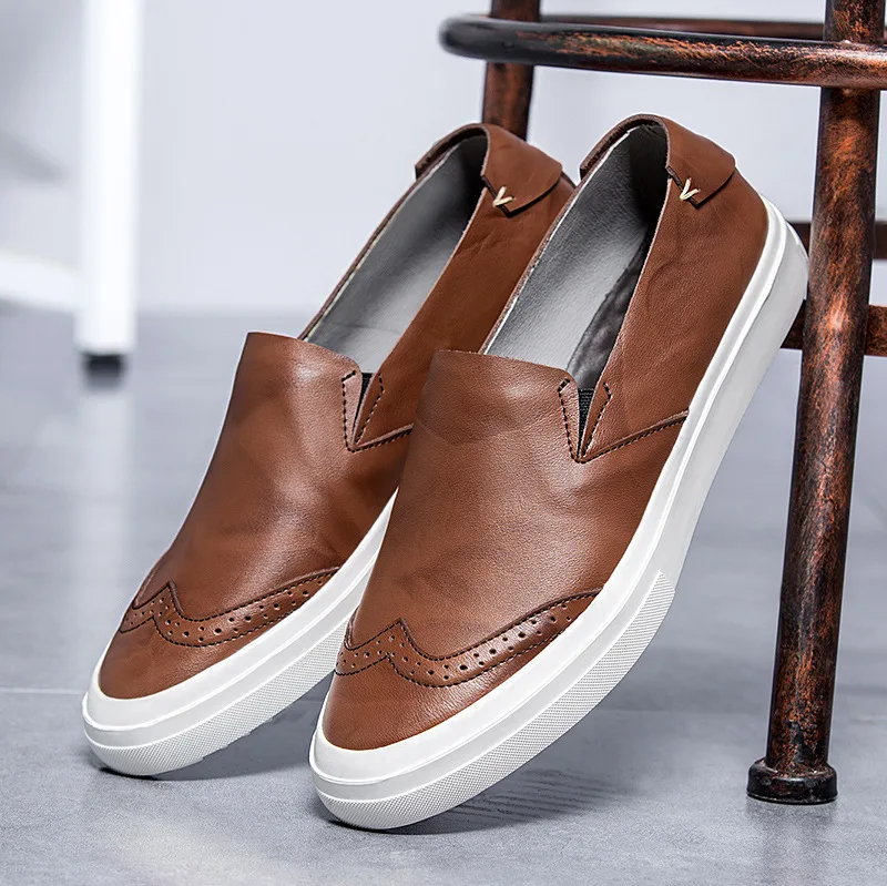 En La Chaussures Main Confortable Décontractée Cuir Bullock Conduite De Printemps Glissement Appartements À Hommes Véritable Noir marron Mocassins Respirant Sur Faits wO8knXZN0P
