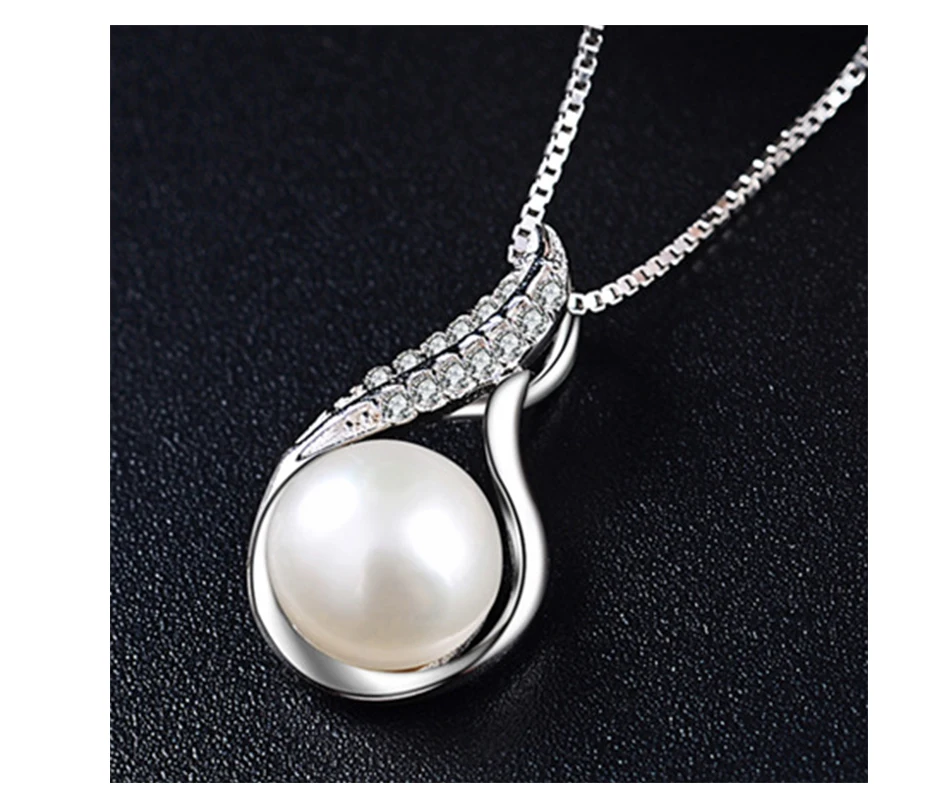 LicLiz 925 пробы серебрный пресноводный жемчуг ожерелье с подвеской-каплей для Для женщин круглый жемчуг циркон ожерелье со звеньями LN0421
