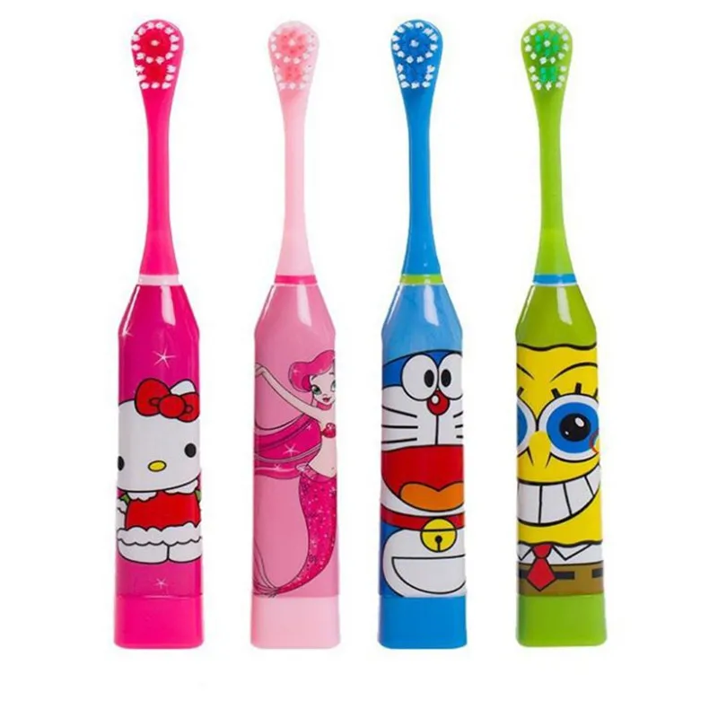 Children Cartoon Pattern Electric Toothbrush Kids Home Cute Soft Hair Electric Teeth Brush 2Pcs Double-sided Clean Replace Head