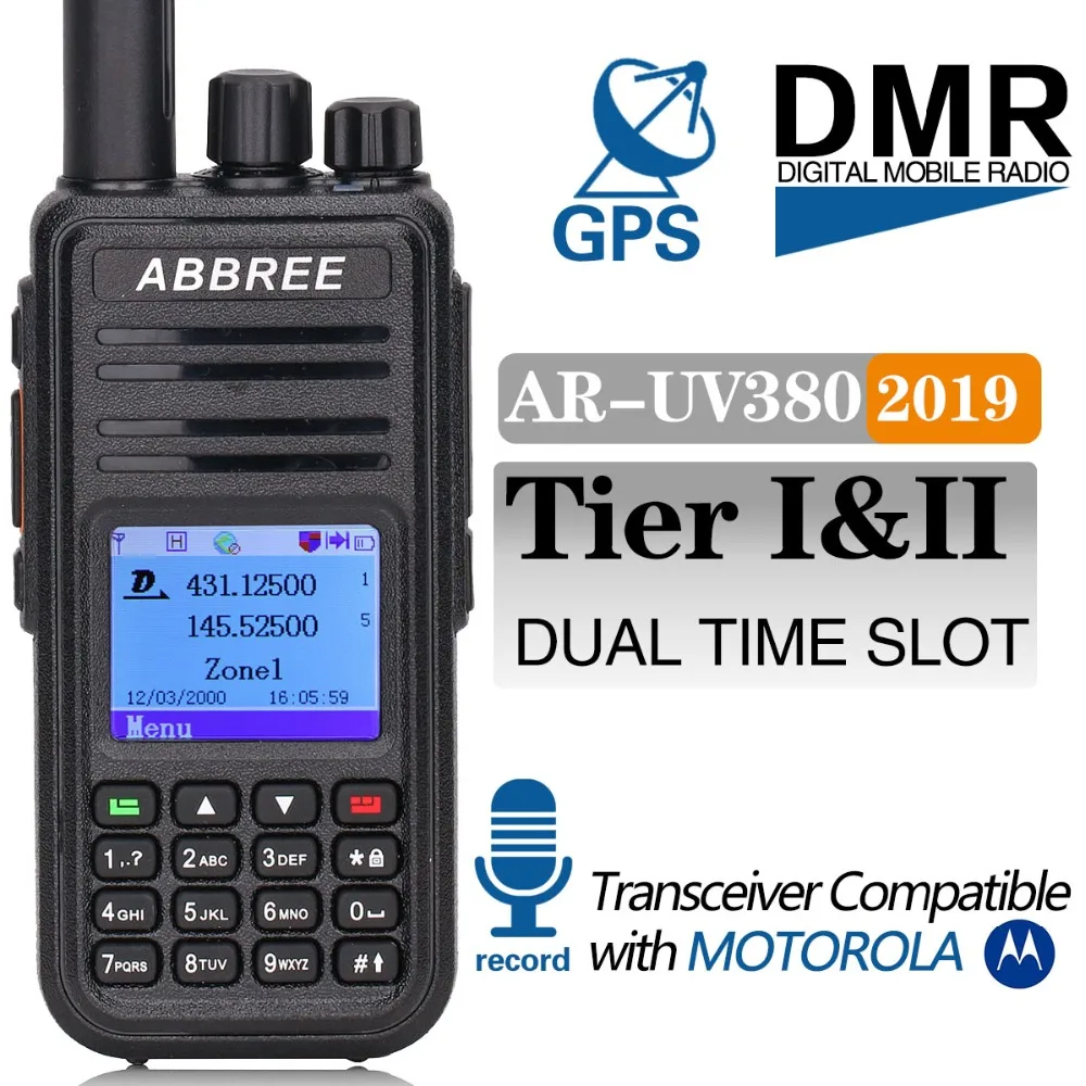 ABBREE AR-UV380 DMR цифровой аналоговый портативный рация(gps) Tier1 и Tier2 ретранслятор двухдиапазонный VHF/UHF радио сестра TYT MD-UV380