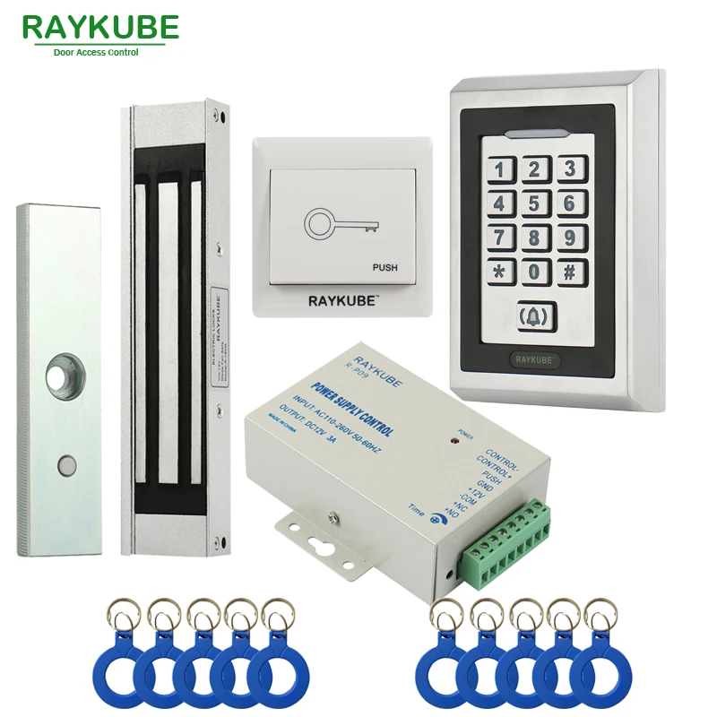 Image RAYKUBE Electric Magnetic Lock Access Control System Kit 180KG 280KG + Metal FRID Keypad Door Lock