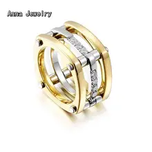 Nuevo Diseñador de Moda Anillo Cuadrado, de Metal De Acero Inoxidable con Oro Amarillo Plateado, Con Pequeñas Piedras, Mejores poco De Lujo Anillo