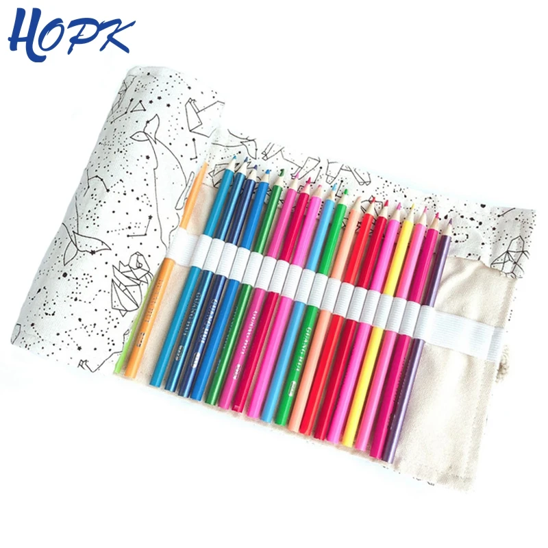 

School Pencil Case for Girls Roll Pouch Pecncil Box Constellation Pencilcase Sketch Brush Pen Pencil Bag Tools 36/48 Holes