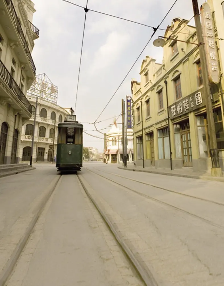 

5x7ft Road Building Tram Photography Backdrops Photo Props Studio Background
