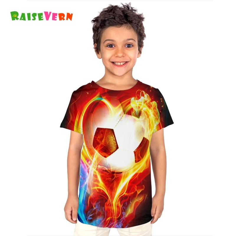 

2018 New Cool 4-12T Children Short-sleeved T-shirt Fire Football Printed Tee Kids Boy Soccer Sport Clothes Russia Casual Tops