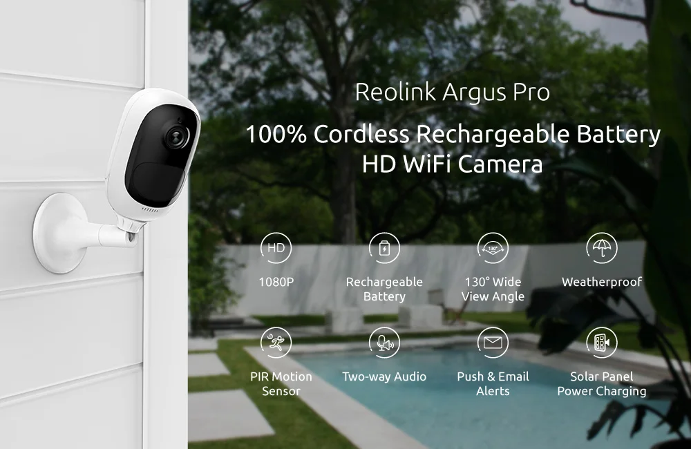 Reolink Argus Pro с солнечной панелью, зарядная аккумуляторная батарея, WiFi камера наблюдения для наружной внутренней безопасности