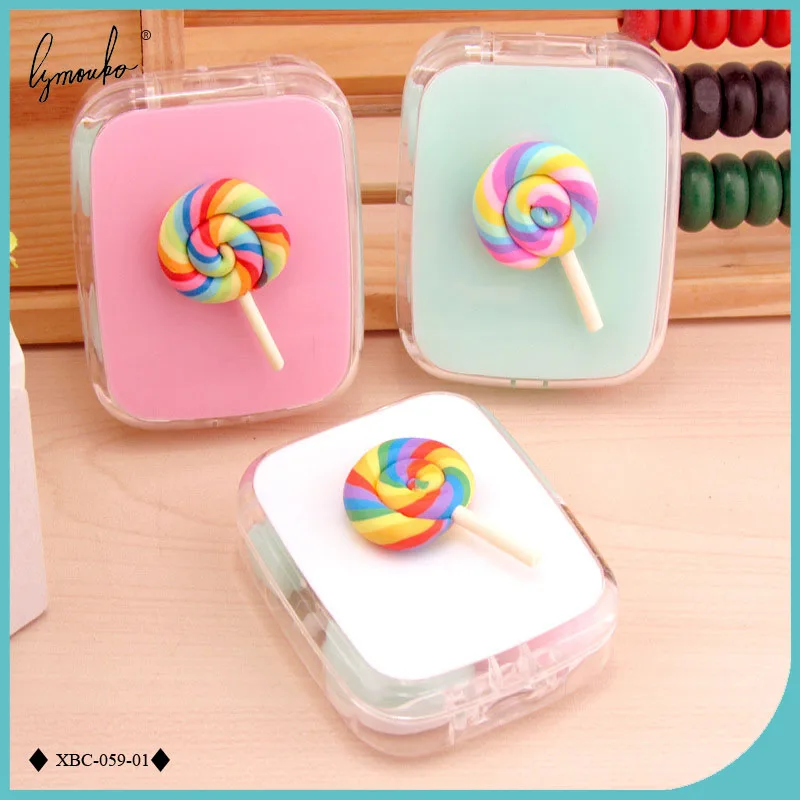 

Lymouko Hot Sale Cute Sweet Lollipop Portable with Mirror Contact Lens Box for Women Gift Contact Lenses Case