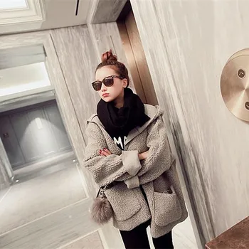 

Double-faced Fur women's coat long lamb hair 2018 autumn and winter new Korean version of the hooded Faux Fur coat
