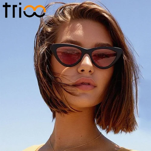 

TRIOORetro Small Cat Eye Women Sunglasses Vintage Fashion Style Shades Trending Narrow Brand Design Sun Glasses Summer UV400