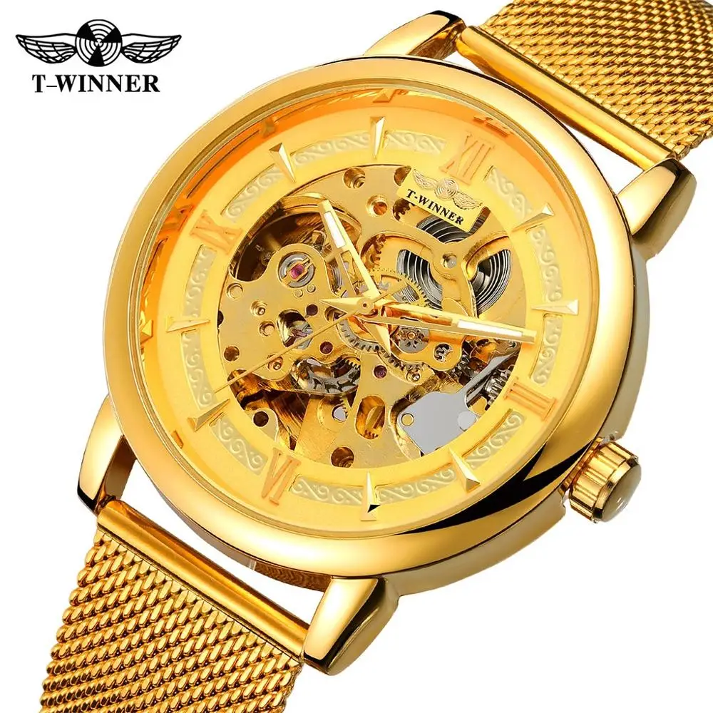 

NEW HOT Watch Hollow Demon Dial Luxury Design Business Men's Mechanical Watch Fashion clock automatic Stainless band gold silver