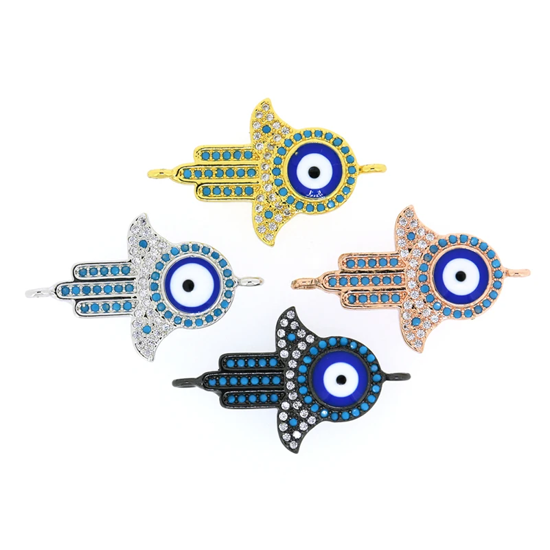 10pcs Necklace Bracelet Micro Pave CZ Crystal Evil Eye Connectors Gold Color Metal Boho For Jewelry Making | Украшения и