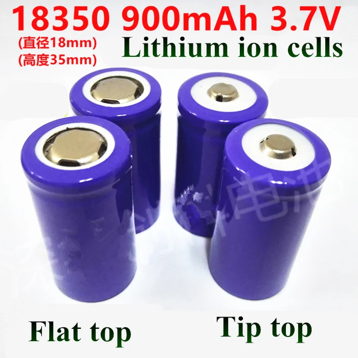 10pcs 18350 3.7V 900mah rechargeable lithium battery li-ion cell flat tip top for LED flashlight torch and laser pen GPS cell (2)