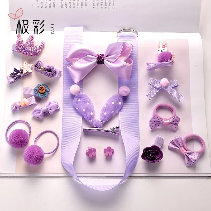 

1 set = 18 PCS extreme color new children's accessories hairpin hairpin baby fabric bow flower headwear hairpin girl tiara boxed